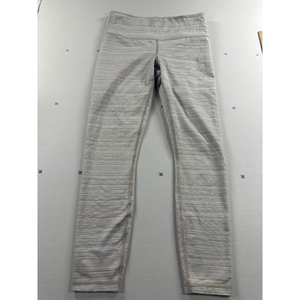 Athleta Womens Small Tan White Space Dye Jacquard High Rise Leggings 24.5 Inseam